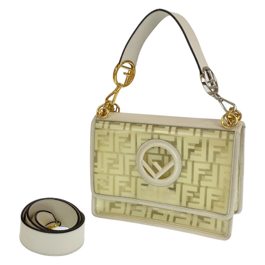 10411
FENDI フェンディ キャナイ エフ ホワイト 白 ゴールド金具 ビニール / レザー ショルダーバッグ ハンドバッグ 2WAY  レディース