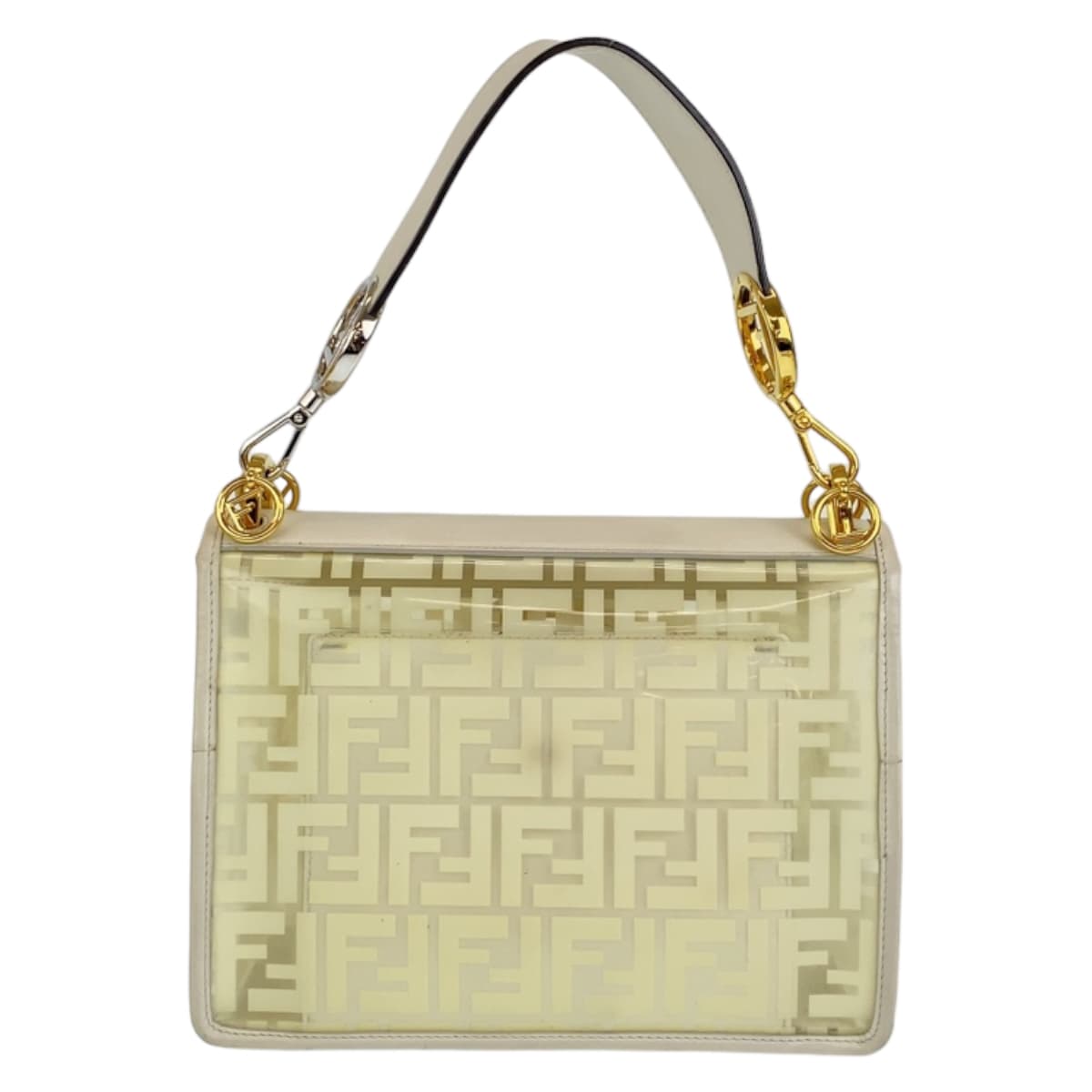 10411
FENDI フェンディ キャナイ エフ ホワイト 白 ゴールド金具 ビニール / レザー ショルダーバッグ ハンドバッグ 2WAY  レディース