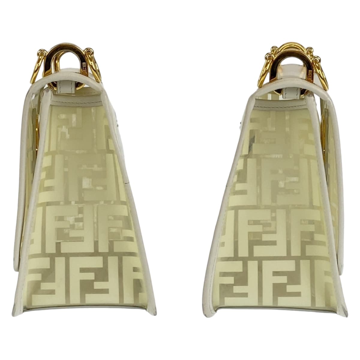 10411
FENDI フェンディ キャナイ エフ ホワイト 白 ゴールド金具 ビニール / レザー ショルダーバッグ ハンドバッグ 2WAY  レディース