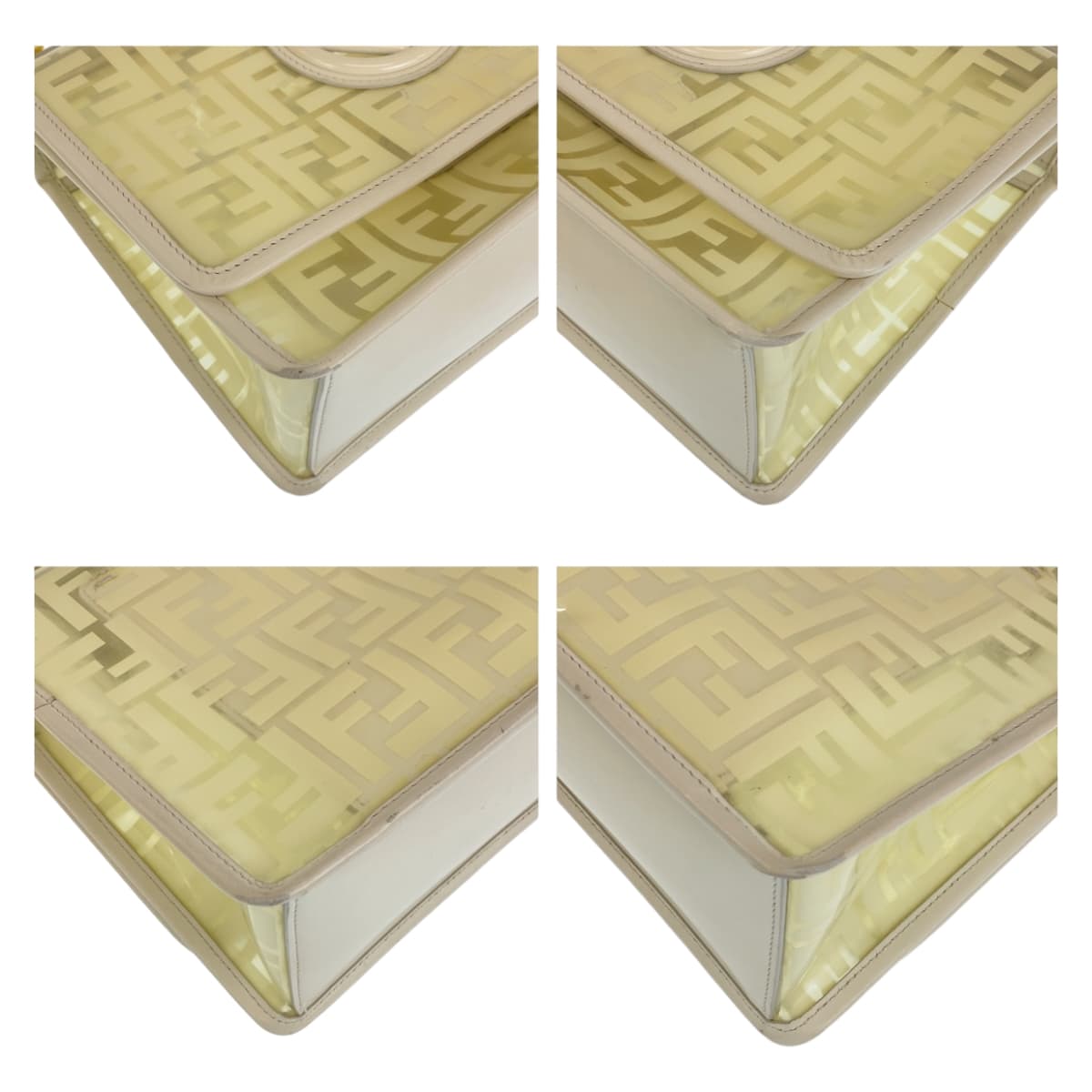 10411
FENDI フェンディ キャナイ エフ ホワイト 白 ゴールド金具 ビニール / レザー ショルダーバッグ ハンドバッグ 2WAY  レディース