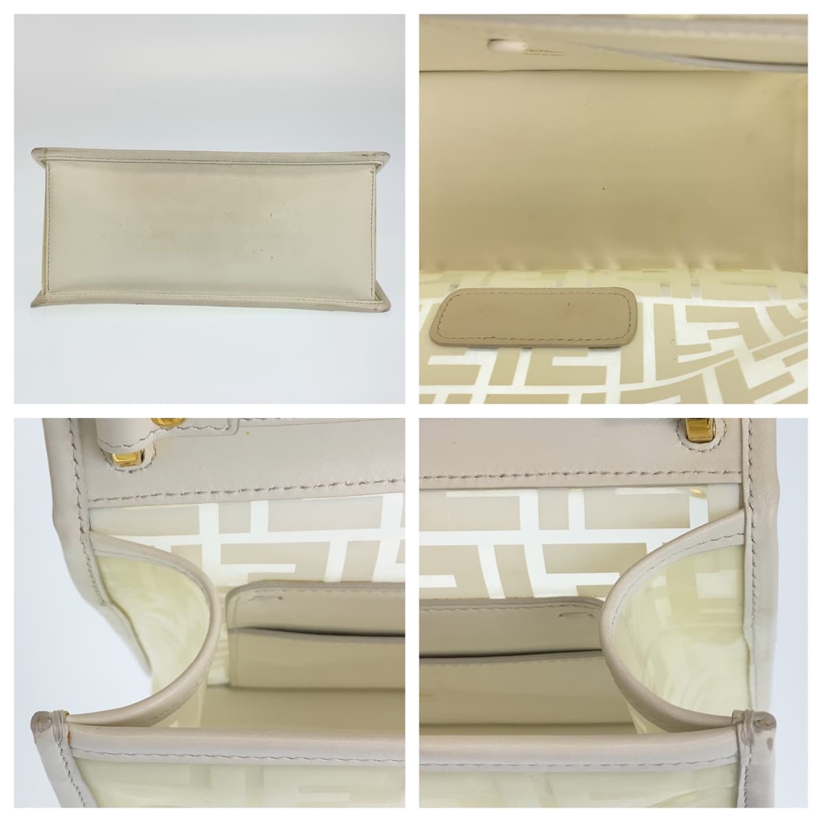 10411
FENDI フェンディ キャナイ エフ ホワイト 白 ゴールド金具 ビニール / レザー ショルダーバッグ ハンドバッグ 2WAY  レディース