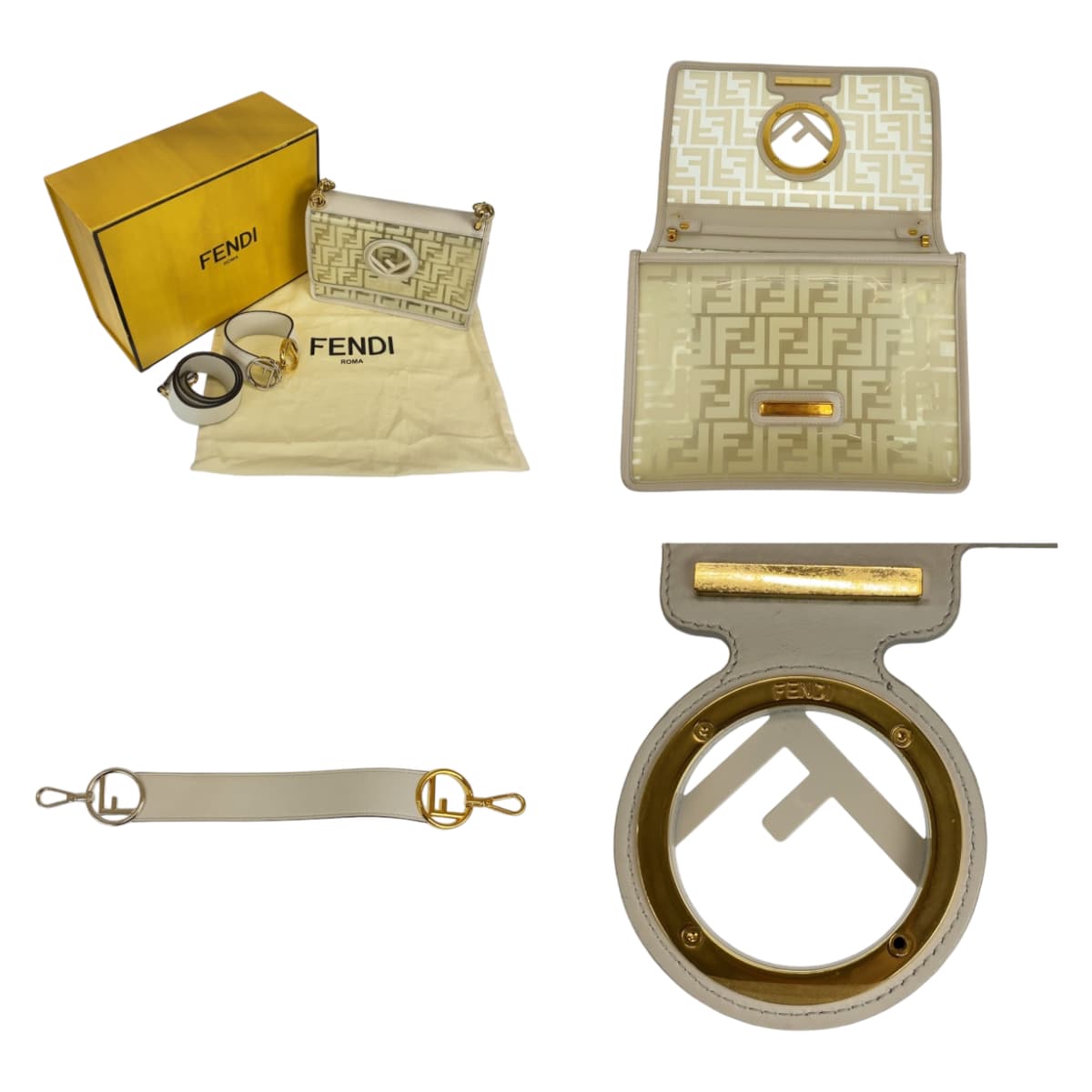 10411
FENDI フェンディ キャナイ エフ ホワイト 白 ゴールド金具 ビニール / レザー ショルダーバッグ ハンドバッグ 2WAY  レディース