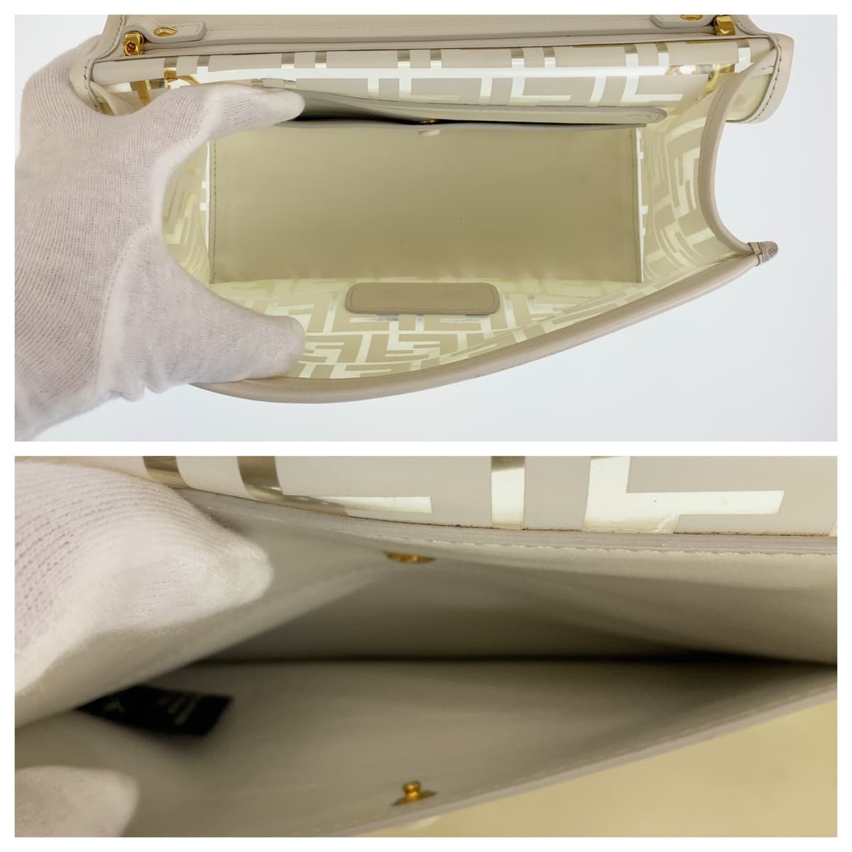 10411
FENDI フェンディ キャナイ エフ ホワイト 白 ゴールド金具 ビニール / レザー ショルダーバッグ ハンドバッグ 2WAY  レディース