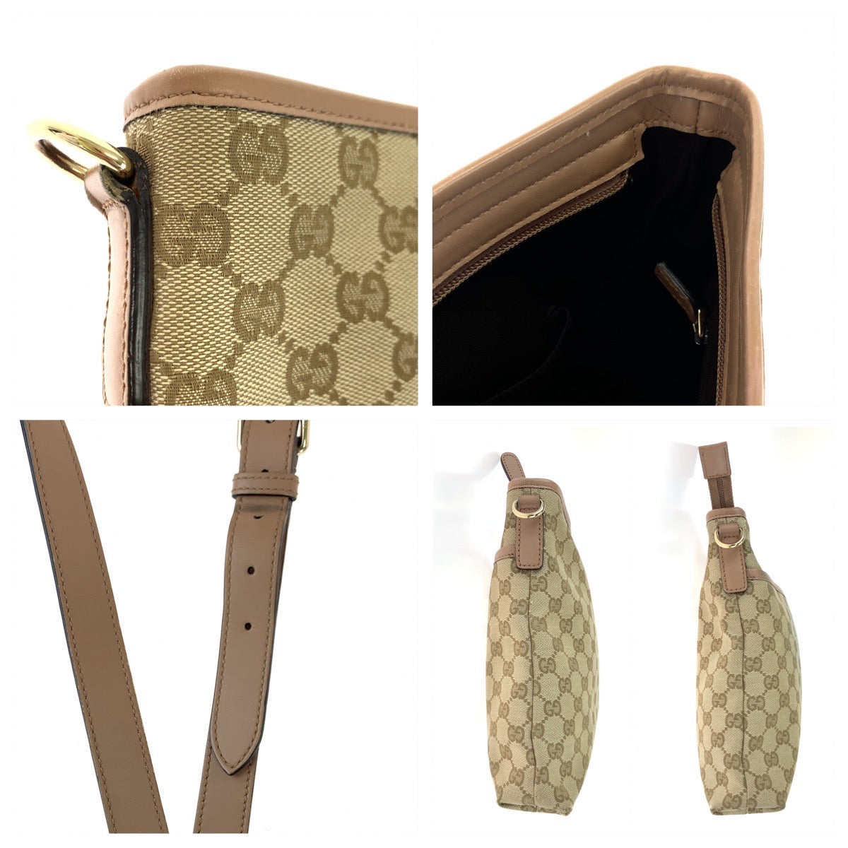 10412
GUCCI グッチ ベージュ ピンク ゴールド金具 GGキャンバス / レザー 388924 斜め掛け ショルダーバッグ メッセンジャーバッグ  レディース