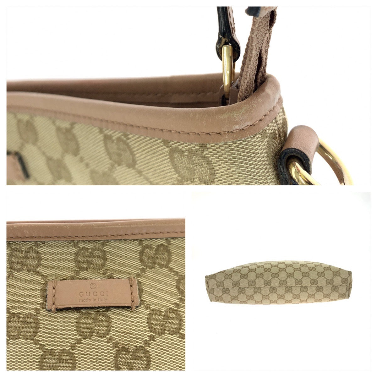10412
GUCCI グッチ ベージュ ピンク ゴールド金具 GGキャンバス / レザー 388924 斜め掛け ショルダーバッグ メッセンジャーバッグ  レディース