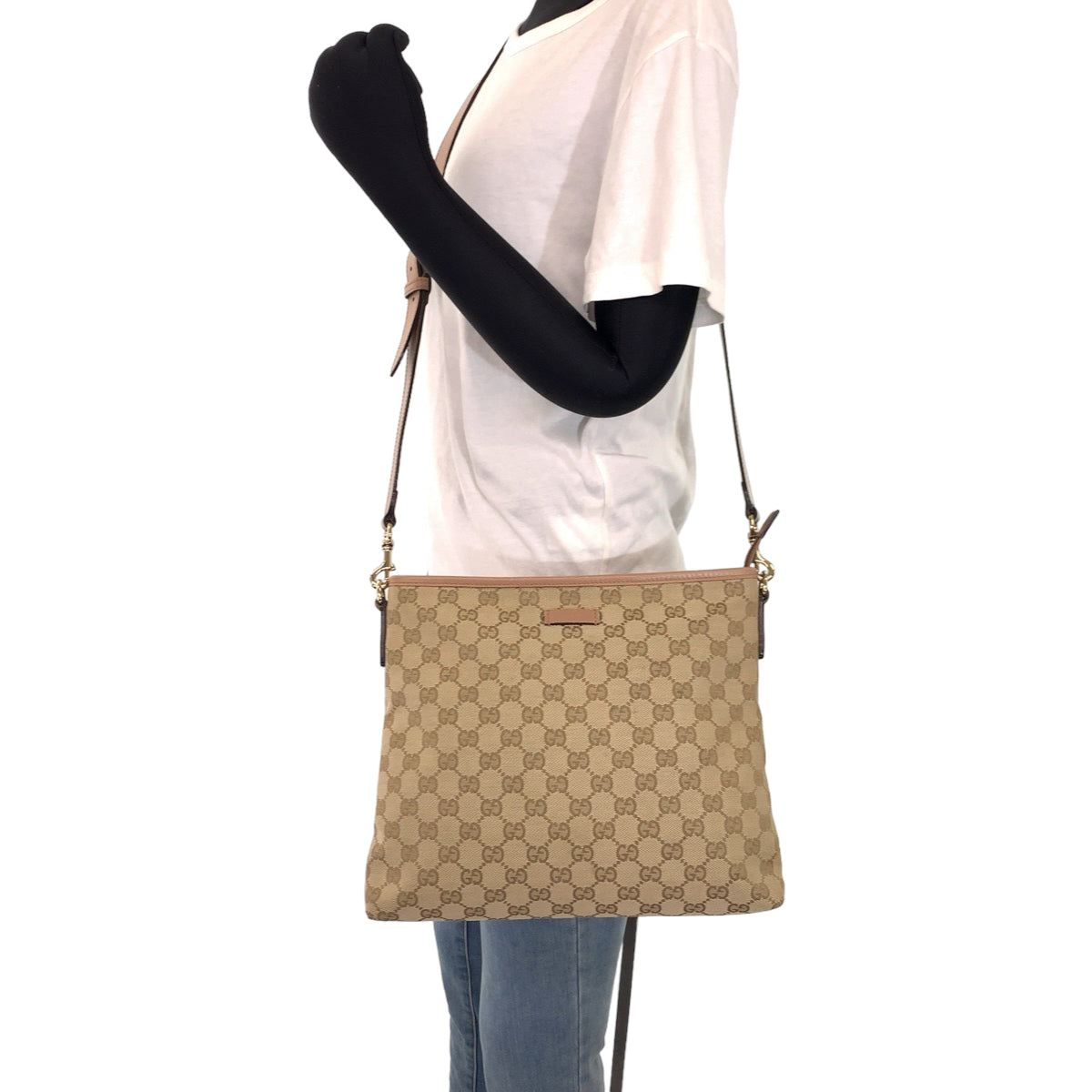 10412
GUCCI グッチ ベージュ ピンク ゴールド金具 GGキャンバス / レザー 388924 斜め掛け ショルダーバッグ メッセンジャーバッグ  レディース