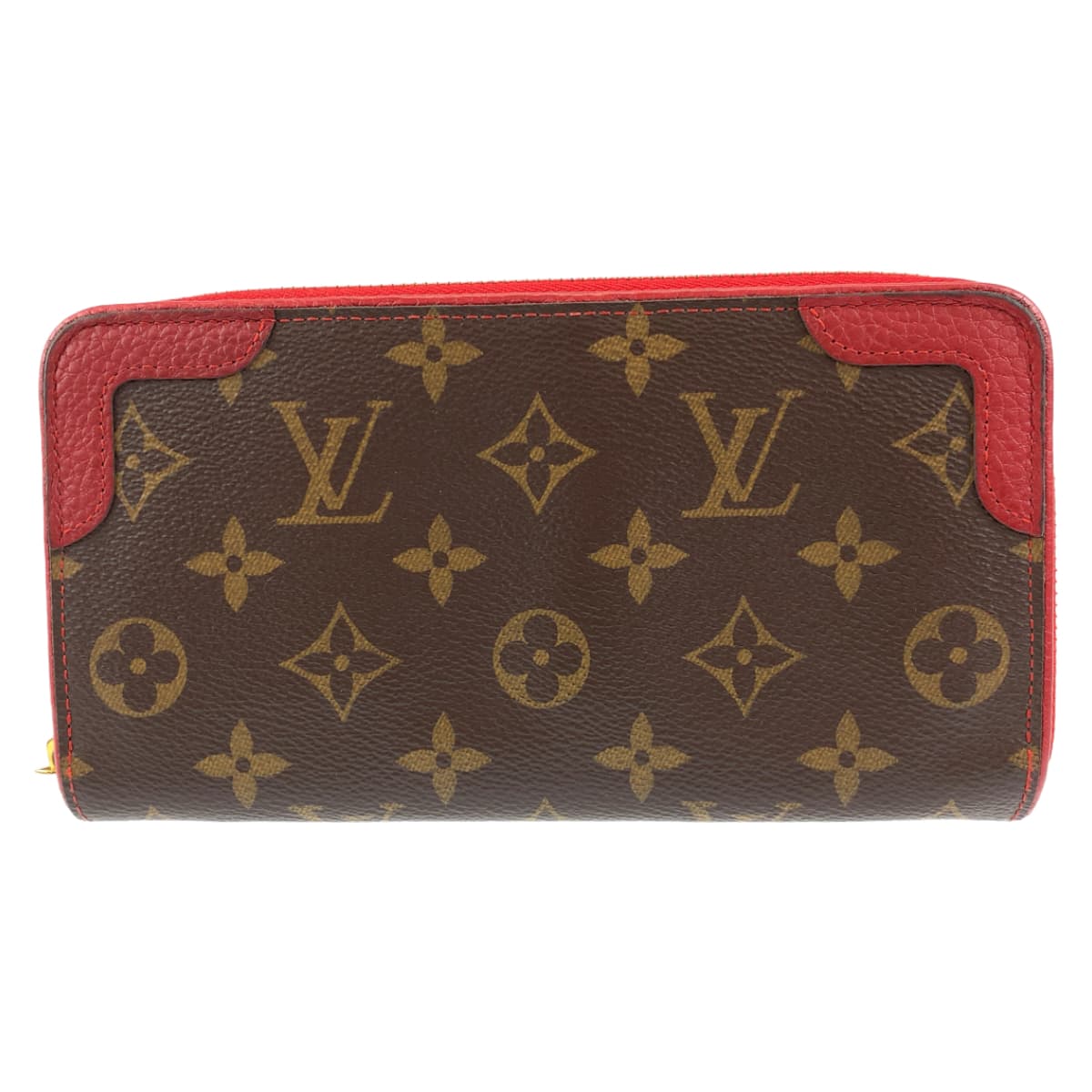 LOUIS VUITTON ルイヴィトン モノグラム ジッピーウォレット レティーロ ブラウン 茶 レッド 赤 PVC M61854 長財布 ラウンドファスナー  レディース
