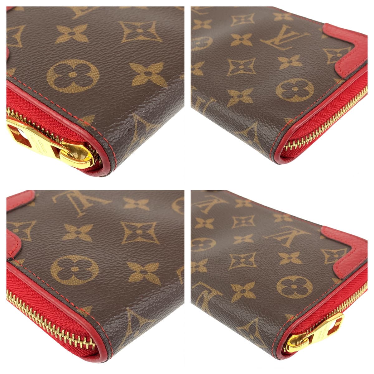 LOUIS VUITTON ルイヴィトン モノグラム ジッピーウォレット レティーロ ブラウン 茶 レッド 赤 PVC M61854 長財布 ラウンドファスナー  レディース
