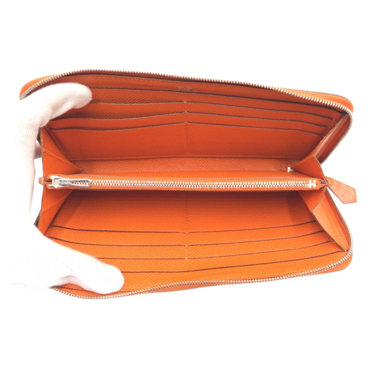 HERMES エルメス アザップ クラシックロング オレンジ シルバー金具 ヴォーエプソン 長財布 ロングウォレット ラウンドファスナー ◻︎N刻印  レディース