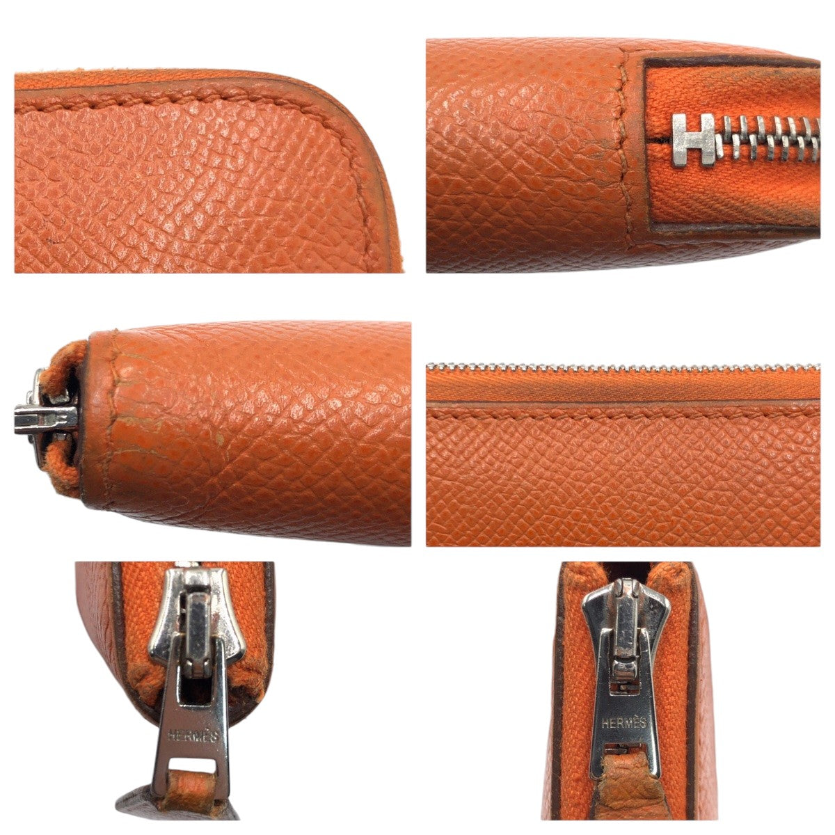 HERMES エルメス アザップ クラシックロング オレンジ シルバー金具 ヴォーエプソン 長財布 ロングウォレット ラウンドファスナー ◻︎N刻印  レディース