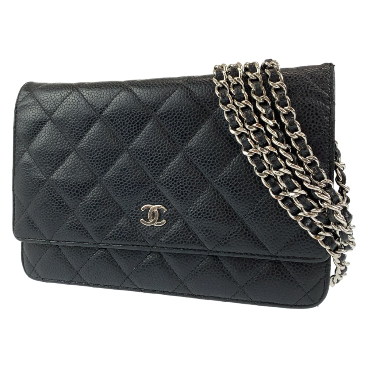 CHANEL シャネル マトラッセ ココマーク ブラック 黒 シルバー金具 キャビアスキン A33814 ショルダーバッグ 斜め掛け  レディース