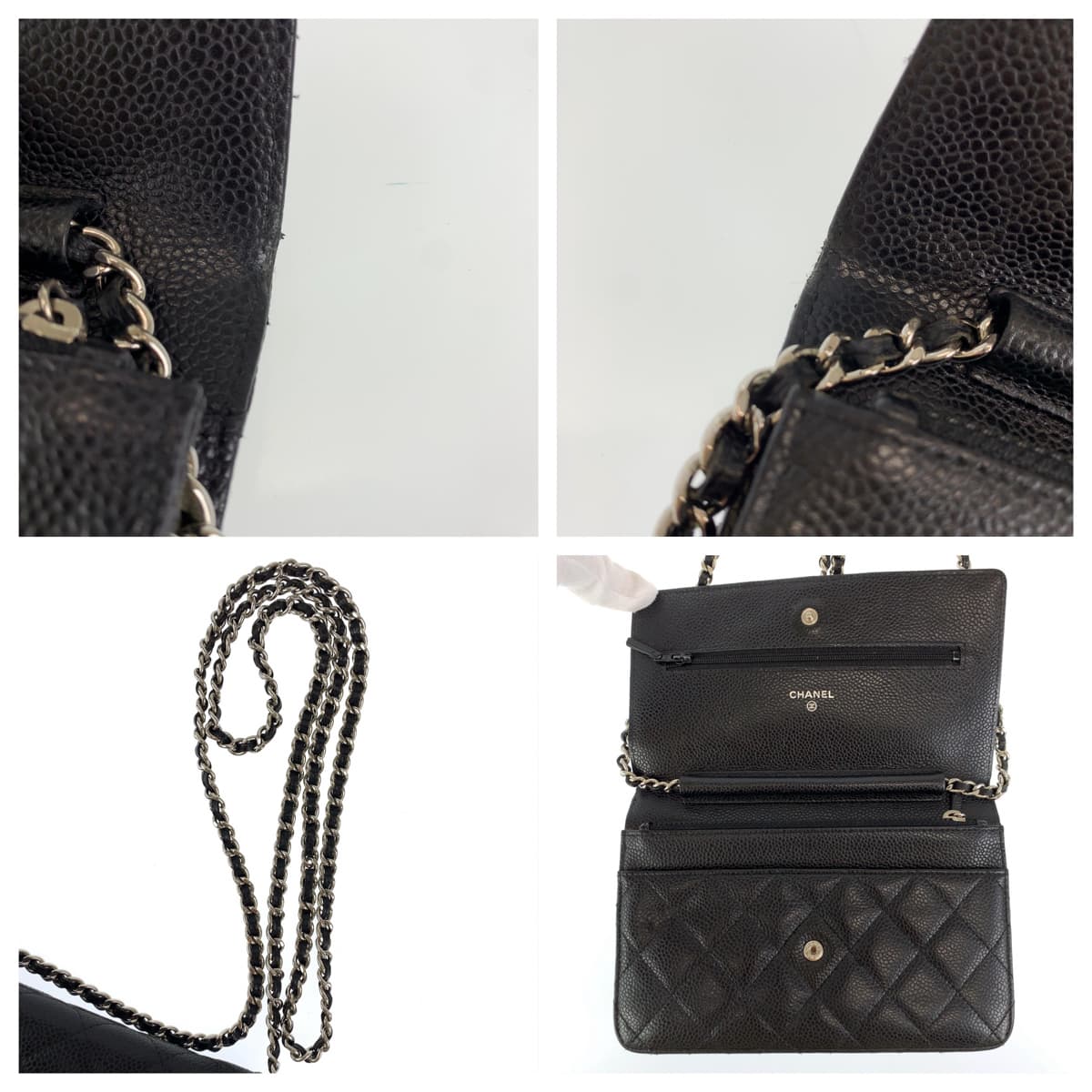 CHANEL シャネル マトラッセ ココマーク ブラック 黒 シルバー金具 キャビアスキン A33814 ショルダーバッグ 斜め掛け  レディース