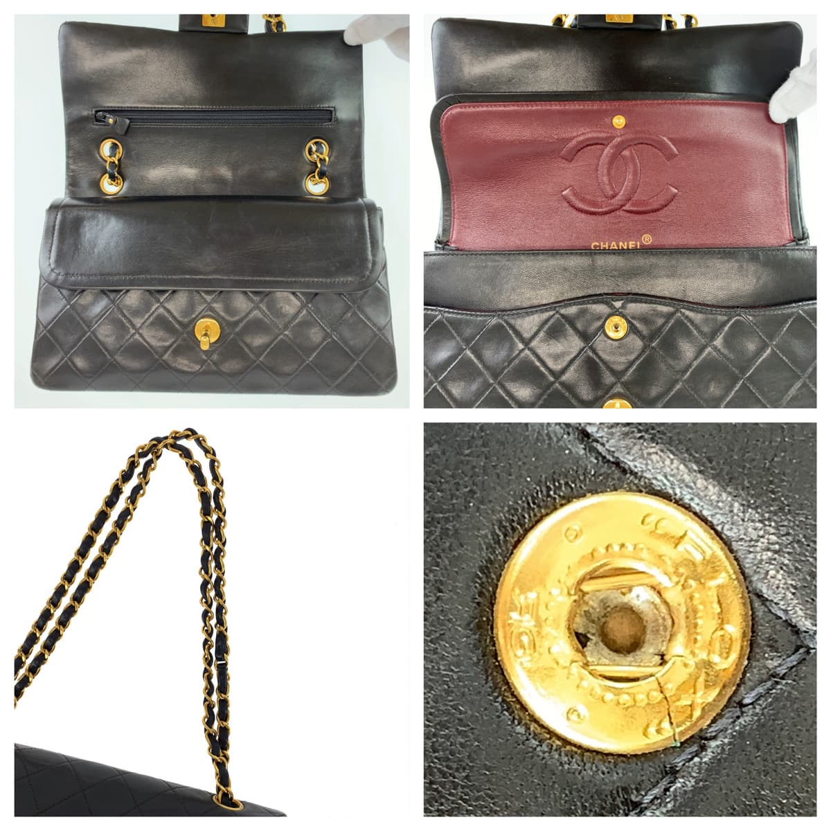 CHANEL シャネル ヴィンテージ マトラッセ ココマーク ターンロック ブラック 黒 ゴールド金具 ラムスキン A01112 ショルダーバッグ ハンドバッグ  レディース