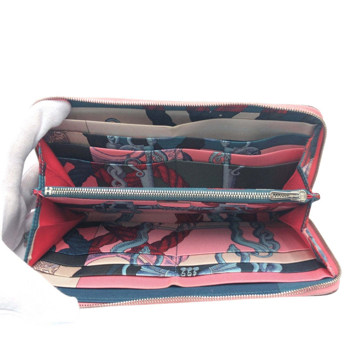 10418
HERMES エルメス アザップ ロング シルクイン ローズコンフェッティ ピンク シルバー金具 ヴォーエプソン 長財布 ロングウォレット ラウンドファスナー T刻印  レディース