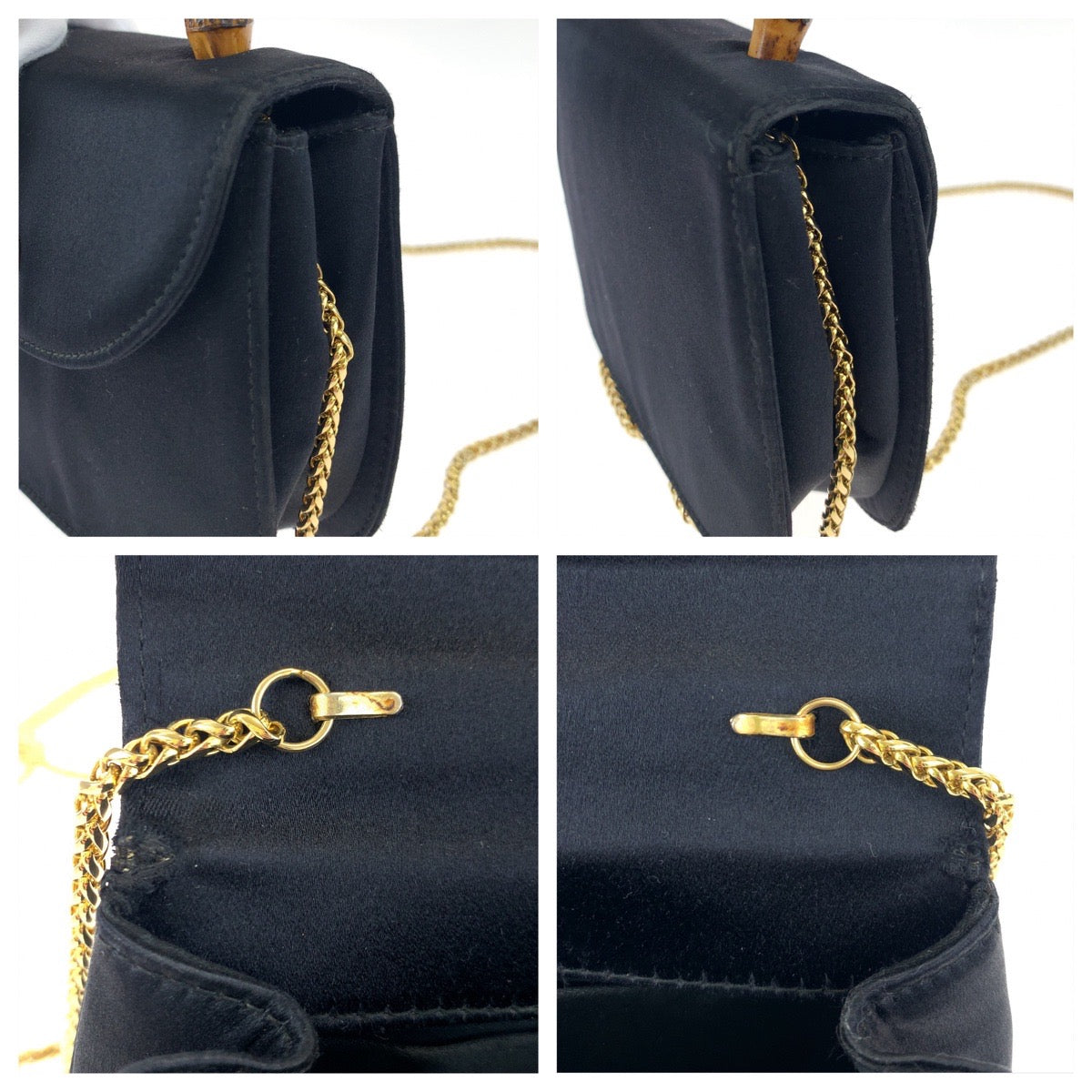 H-00594
GUCCI グッチ ヴィンテージ オールドグッチ バンブー ブラック 黒 ブラウン 茶 サテン 005 781 0258 チェーンショルダーバッグ ハンドバッグ 2way  レディース