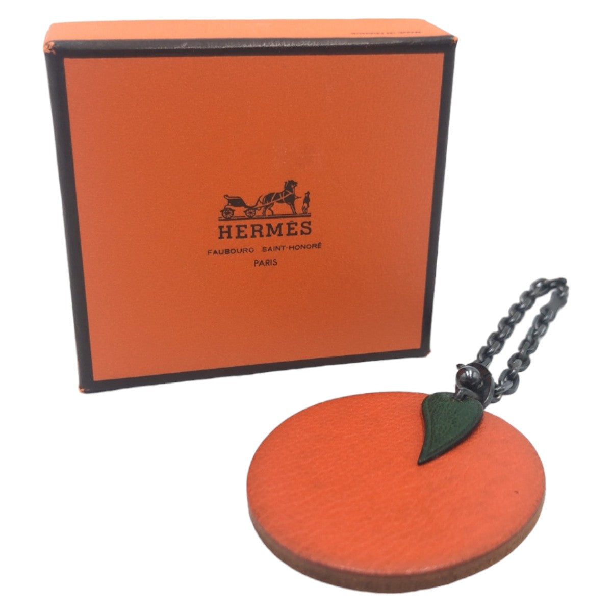 HERMES エルメス フルーツチャーム オレンジ オレンジ 橙 シルバー金具 レザー キーホルダー キーチャーム ストラップ  レディース