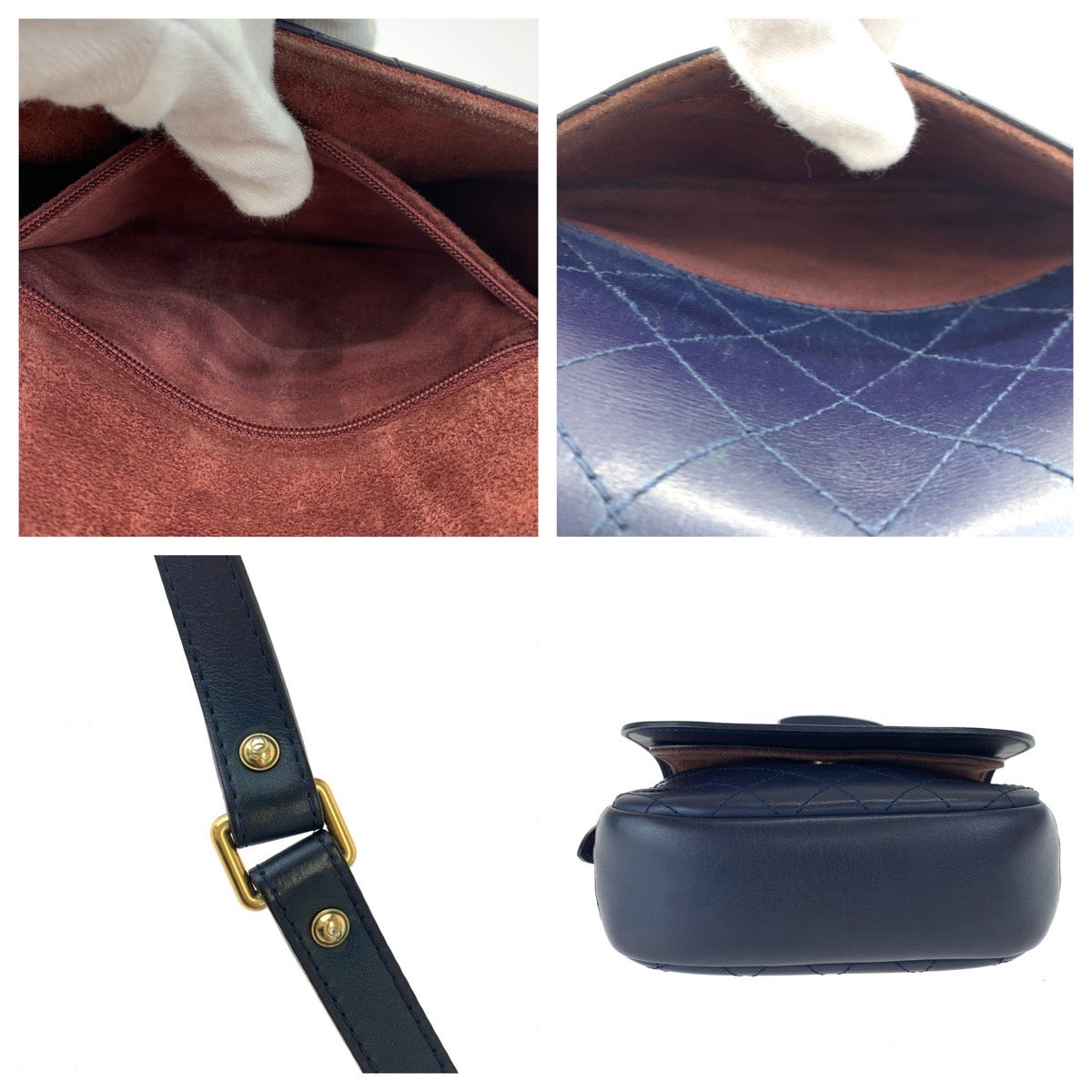 CHANEL シャネル ステッチ ダブルフラップ ココマーク ネイビー 紺 ゴールド金具 カーフ ショルダーバッグ 斜め掛け  レディース