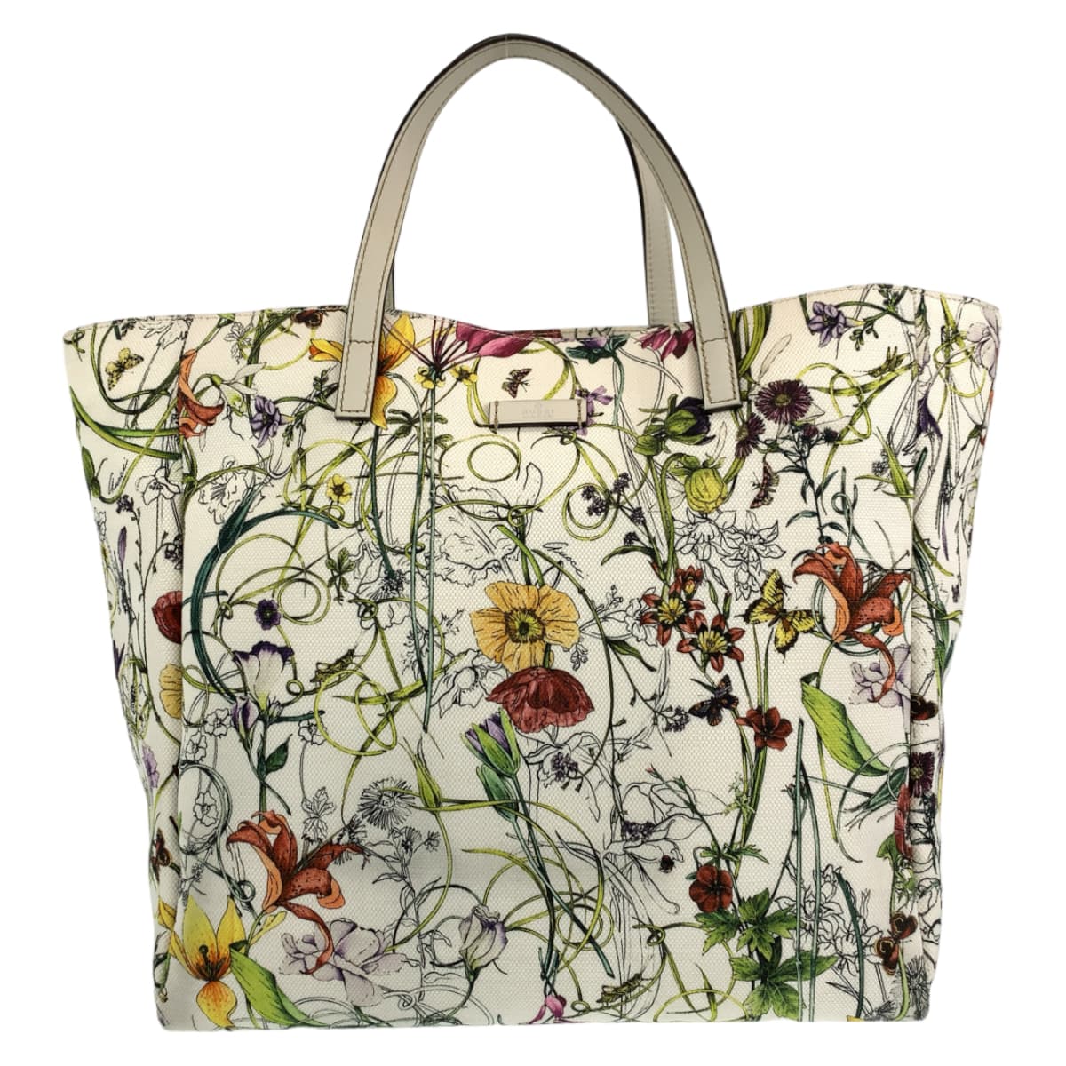 10420
 GUCCI Flora White Multicolor Canvas 282439 Tote Bag Handbag Women's