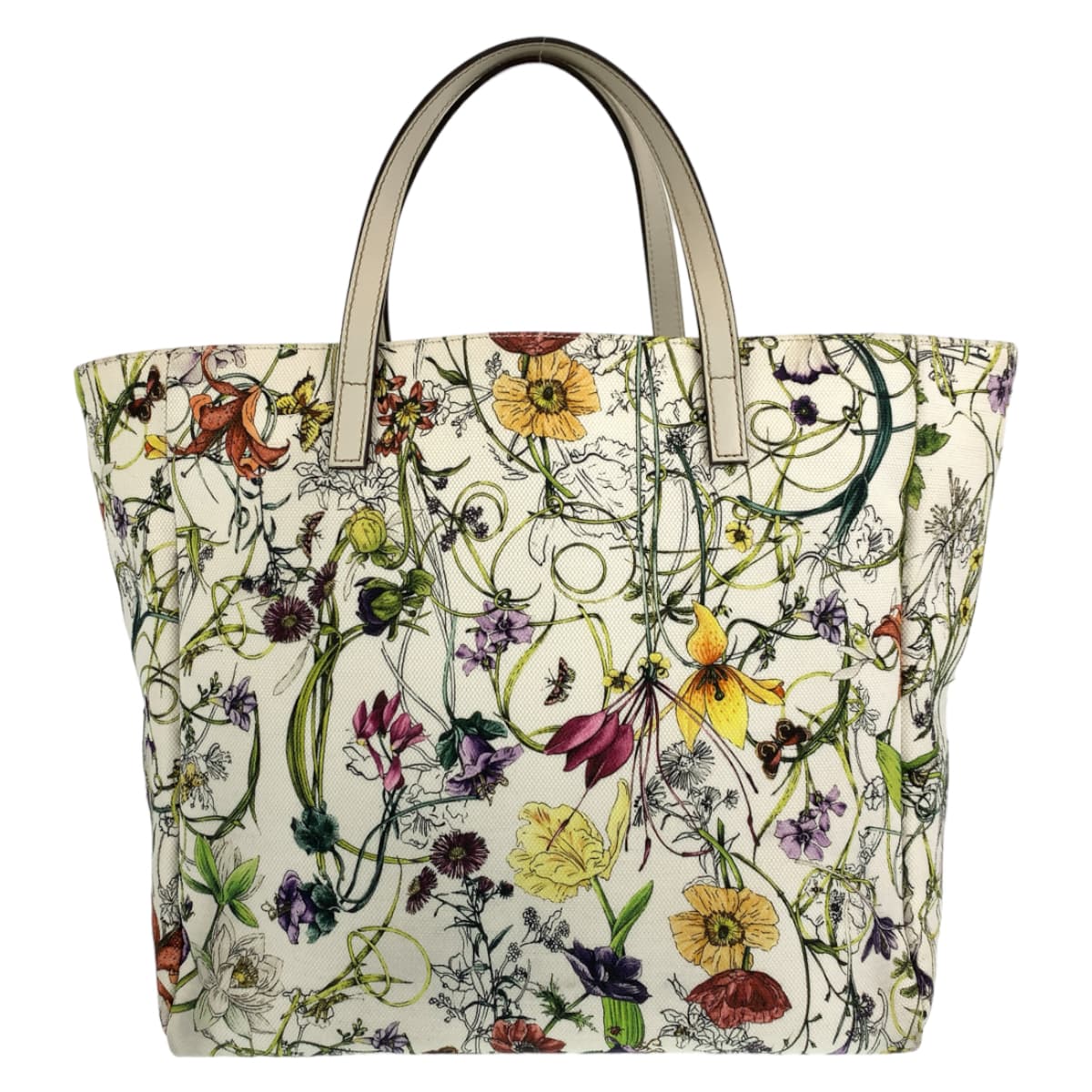 10420
 GUCCI Flora White Multicolor Canvas 282439 Tote Bag Handbag Women's