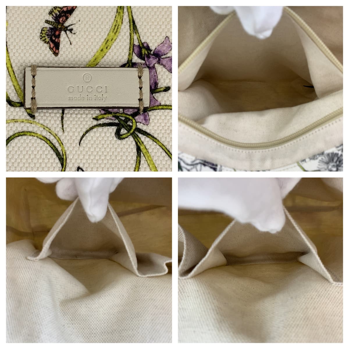 10420
 GUCCI Flora White Multicolor Canvas 282439 Tote Bag Handbag Women's