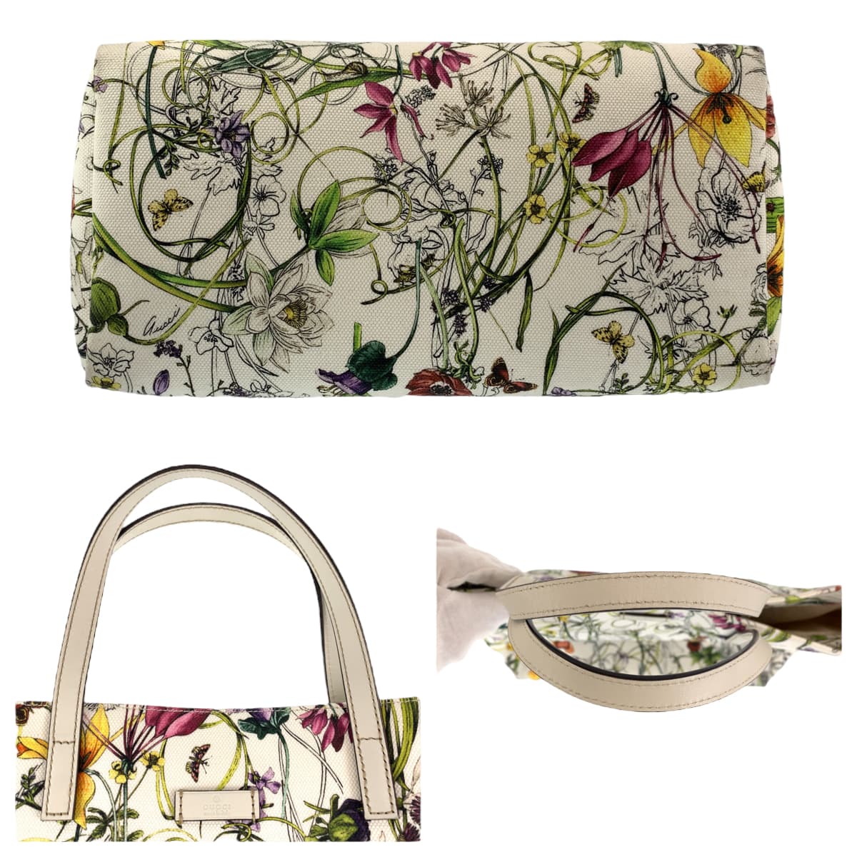 10420
 GUCCI Flora White Multicolor Canvas 282439 Tote Bag Handbag Women's