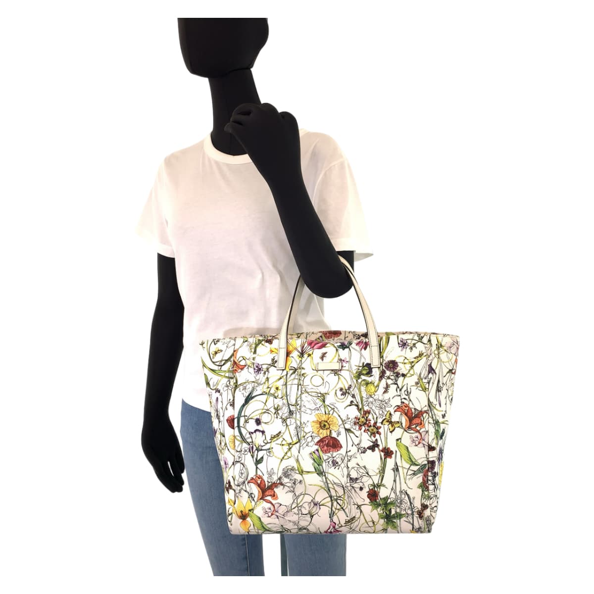 10420
 GUCCI Flora White Multicolor Canvas 282439 Tote Bag Handbag Women's