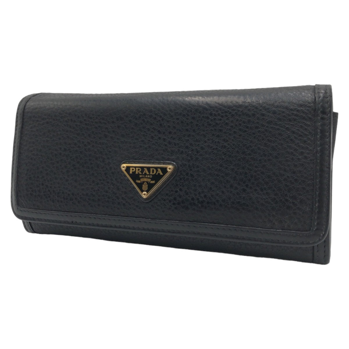 PRADA Vitello Dino Unisex Black Gold Hardware Leather Long Wallet Women's