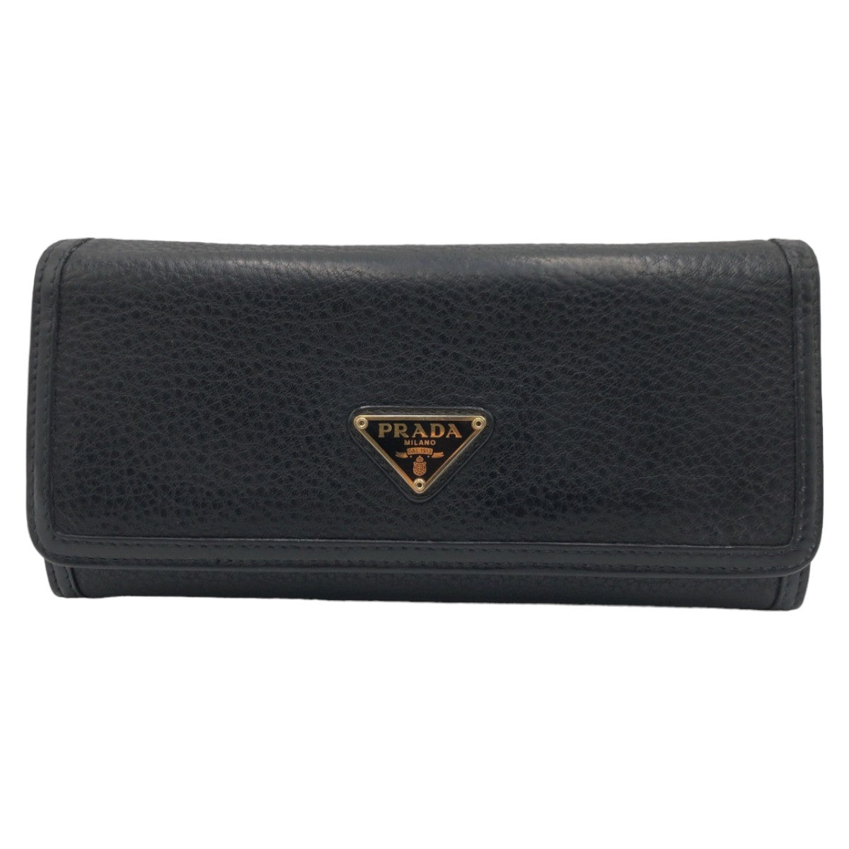 PRADA Vitello Dino Unisex Black Gold Hardware Leather Long Wallet Women's