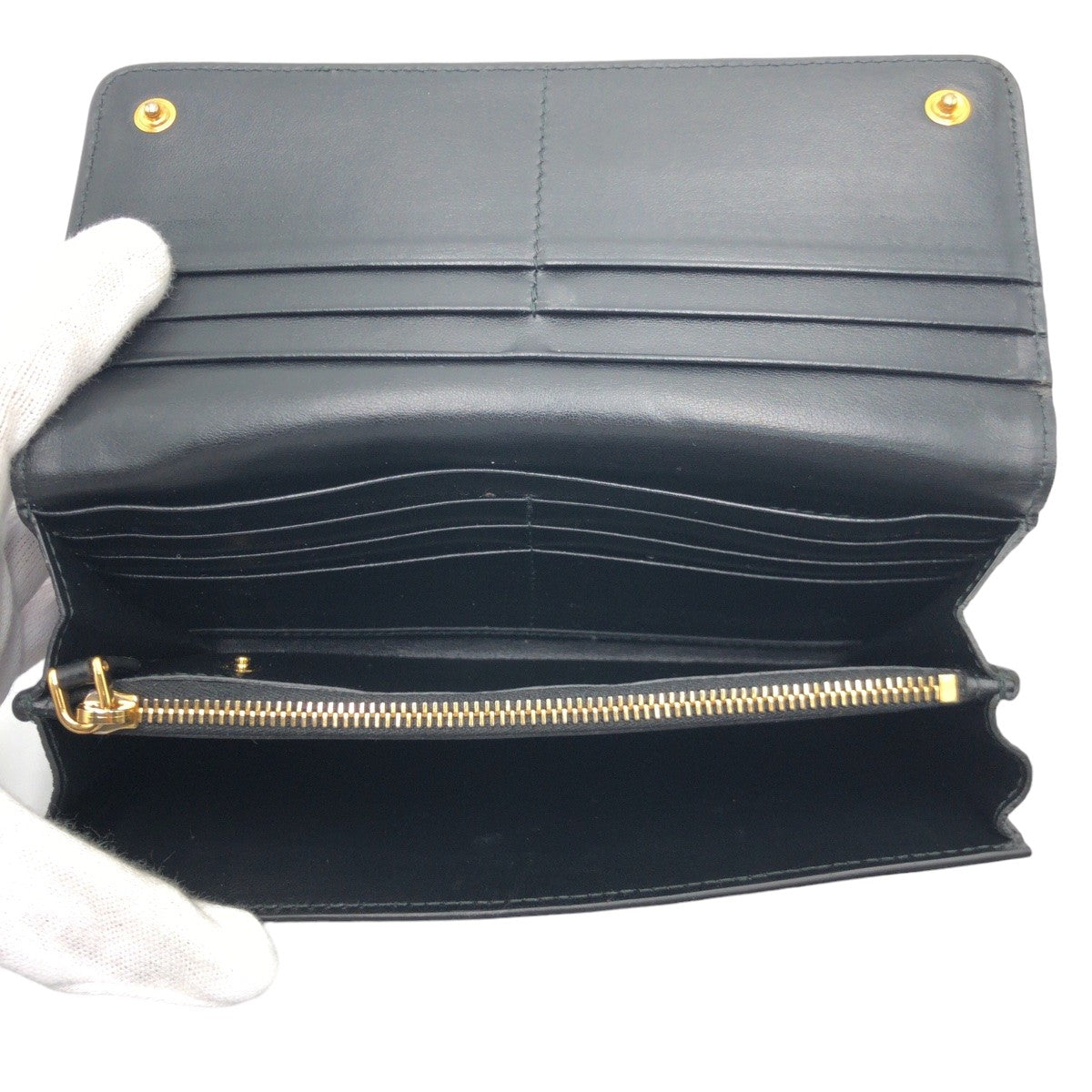PRADA Vitello Dino Unisex Black Gold Hardware Leather Long Wallet Women's