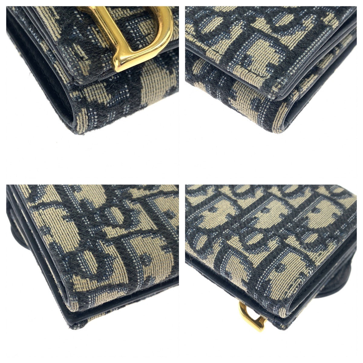 H-00601
Dior ディオール オブリークジャガード サドルロータス ネイビー 紺 ベージュ ゴールド金具 キャンバス / レザー S5653CTZQ 三つ折り財布 ミニ財布  レディース