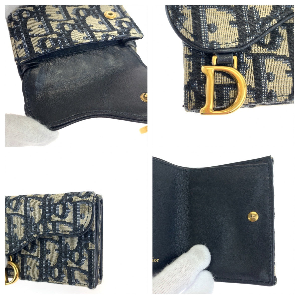 H-00601
Dior ディオール オブリークジャガード サドルロータス ネイビー 紺 ベージュ ゴールド金具 キャンバス / レザー S5653CTZQ 三つ折り財布 ミニ財布  レディース