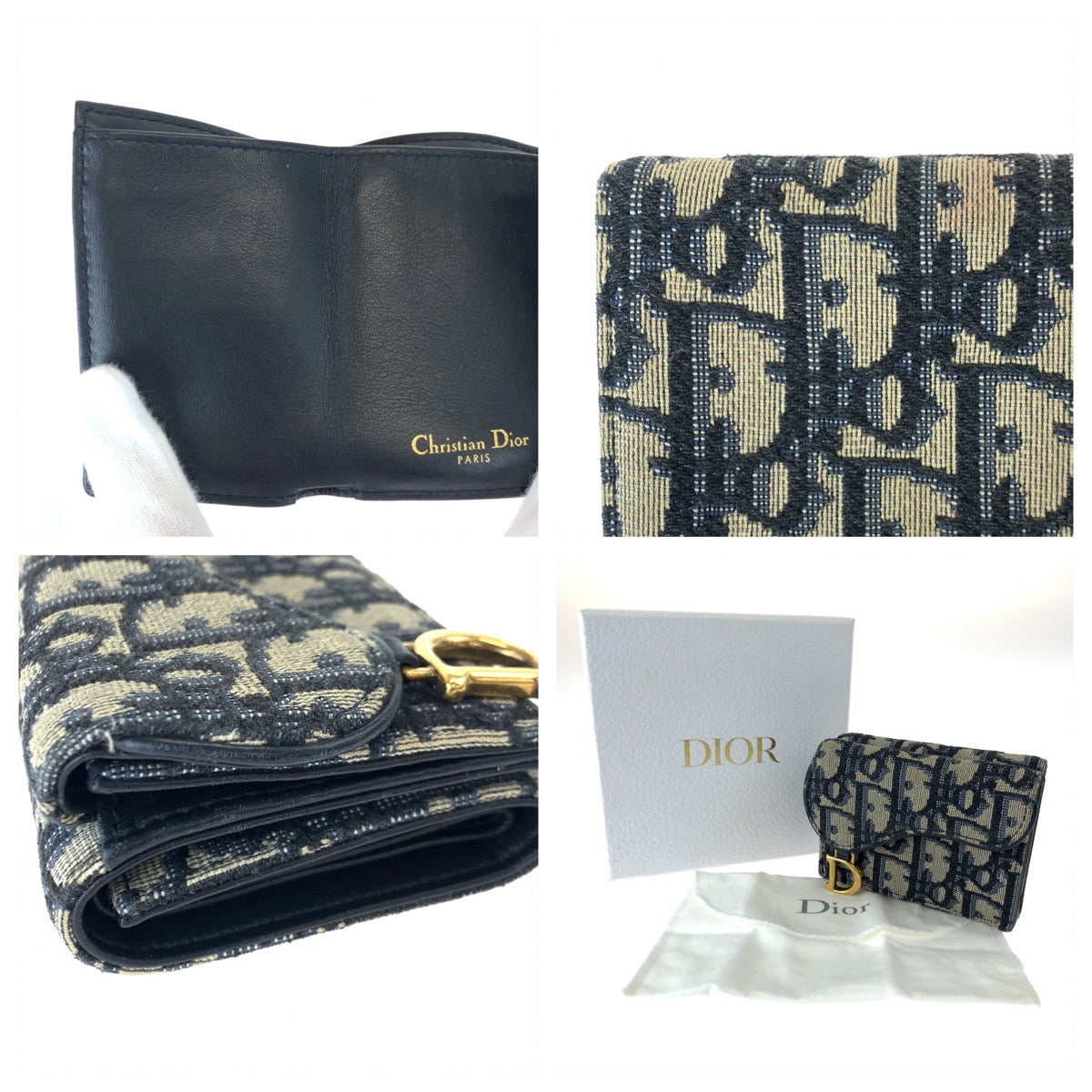 H-00601
Dior ディオール オブリークジャガード サドルロータス ネイビー 紺 ベージュ ゴールド金具 キャンバス / レザー S5653CTZQ 三つ折り財布 ミニ財布  レディース