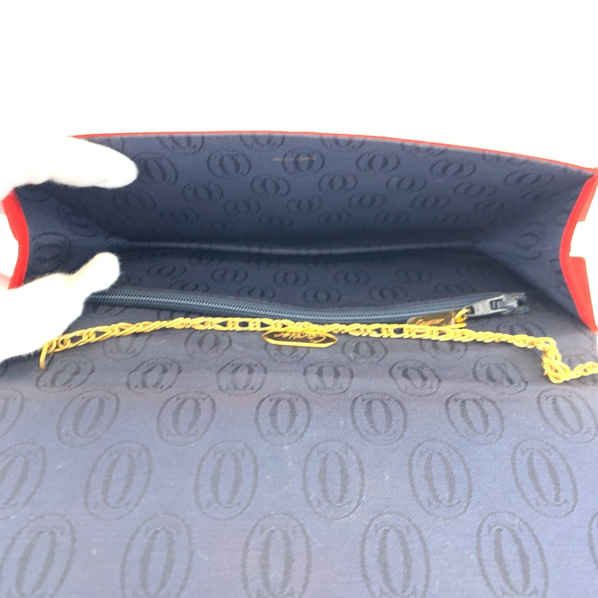 10429
 CARTIER Vintage Jewelry Pattern Bejeweled Pattern Red Multicolor Gold Hardware Silk Chain Shoulder Bag Crossbody for Women