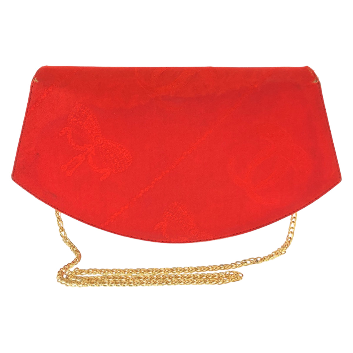 10429
 CARTIER Vintage Jewelry Pattern Bejeweled Pattern Red Multicolor Gold Hardware Silk Chain Shoulder Bag Crossbody for Women