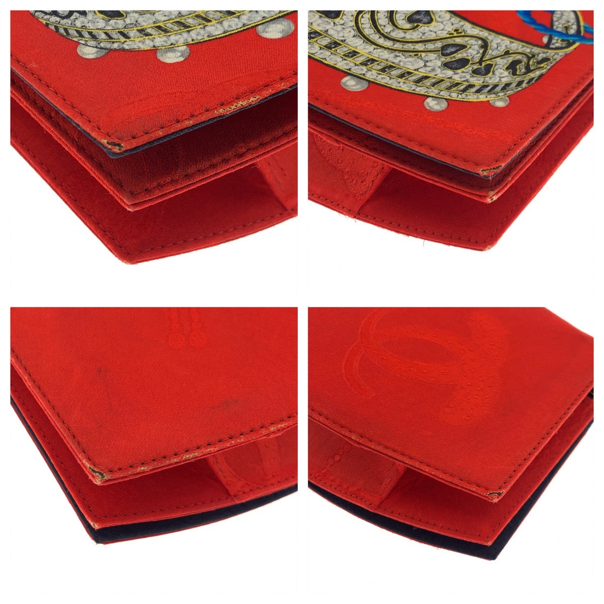 10429
 CARTIER Vintage Jewelry Pattern Bejeweled Pattern Red Multicolor Gold Hardware Silk Chain Shoulder Bag Crossbody for Women