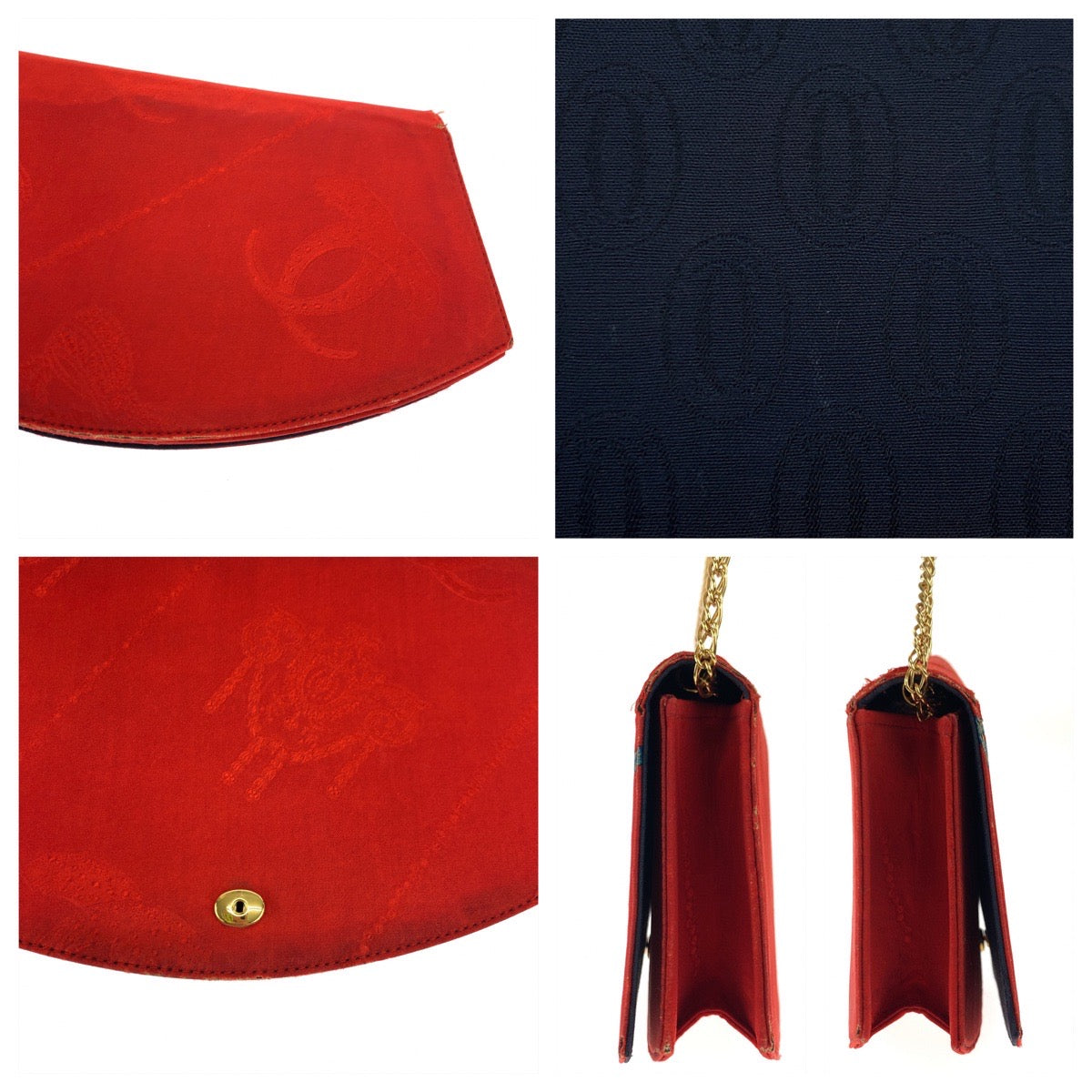 10429
 CARTIER Vintage Jewelry Pattern Bejeweled Pattern Red Multicolor Gold Hardware Silk Chain Shoulder Bag Crossbody for Women