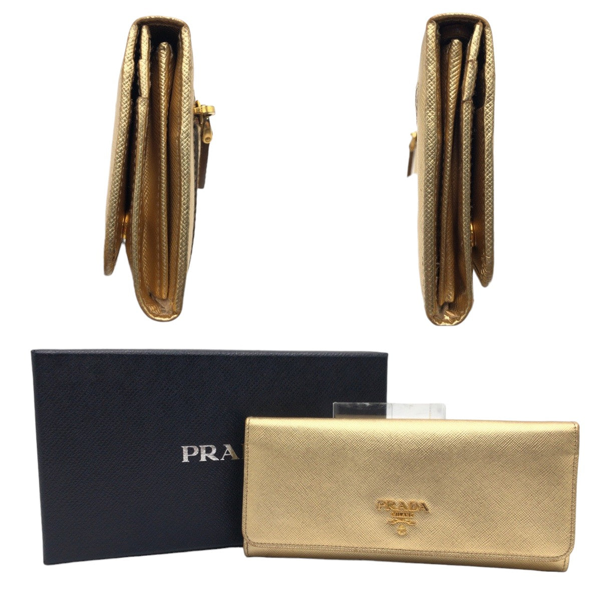 10432
 PRADA Prada Saffiano Gold Leather Y01724 Long Wallet for Women