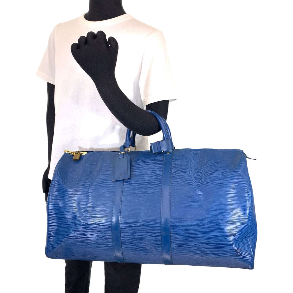 H-00611
LOUIS VUITTON ルイヴィトン エピ キーポル55 ブルー 青 ゴールド金具 エピレザー M42955 ボストンバッグ ハンドバッグ  メンズ