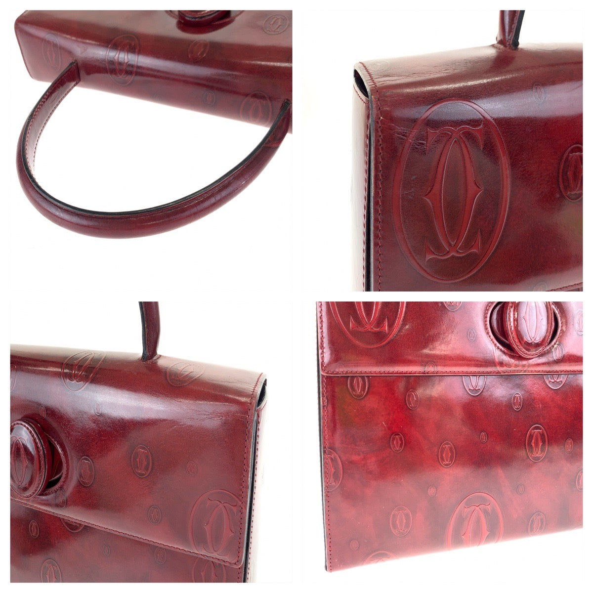 H-00612
CARTIER カルティエ ヴィンテージ ハッピーバースデー レッド 赤 パテントレザー ハンドバッグ トートバッグ  レディース