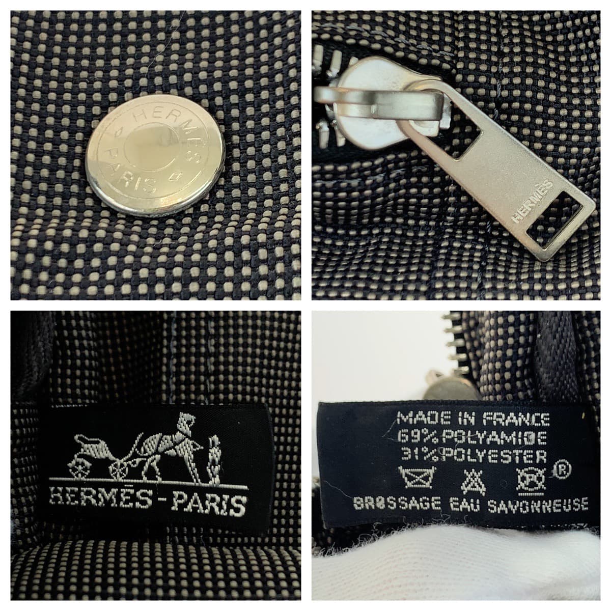 H-00617
HERMES エルメス エールラインMM グレー キャンバス トートバッグ ハンドバッグ  レディース