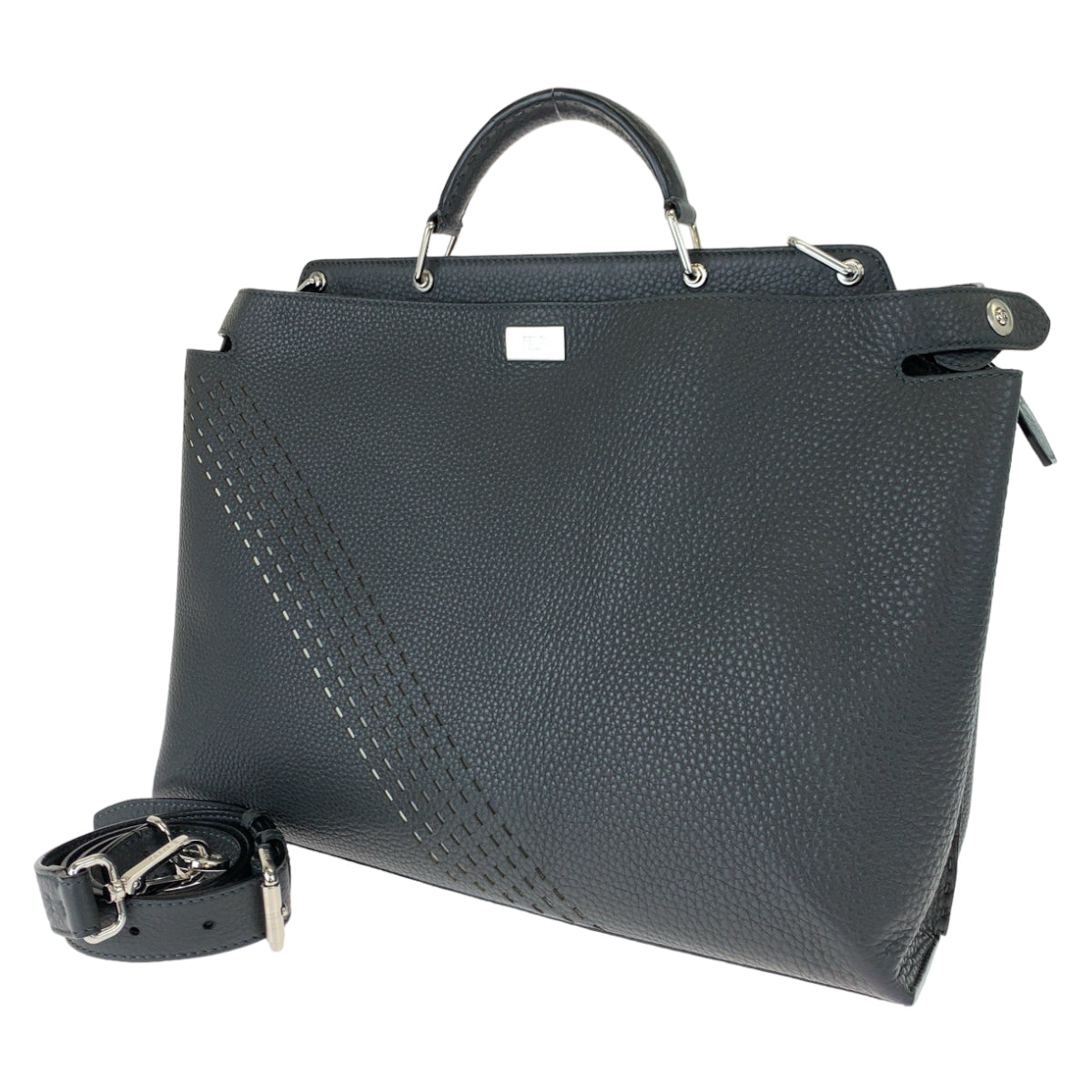 H-00619
FENDI フェンディ セレリア ズッカ柄 ピーカブエッセンシャル グレー 灰色 シルバー金具 カーフ 7VA476 ショルダーバッグ ハンドバッグ 2way  メンズ
