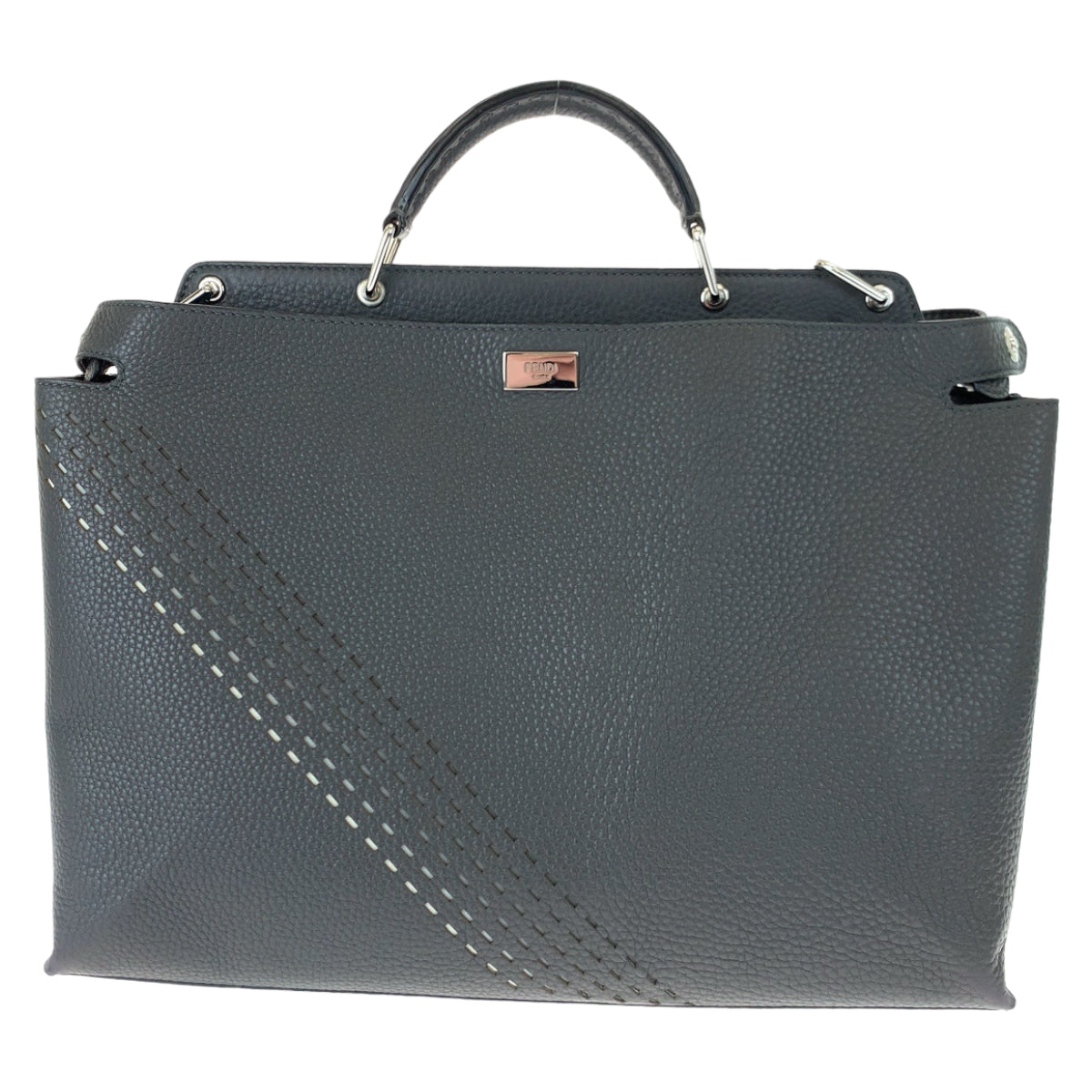 H-00619
FENDI フェンディ セレリア ズッカ柄 ピーカブエッセンシャル グレー 灰色 シルバー金具 カーフ 7VA476 ショルダーバッグ ハンドバッグ 2way  メンズ