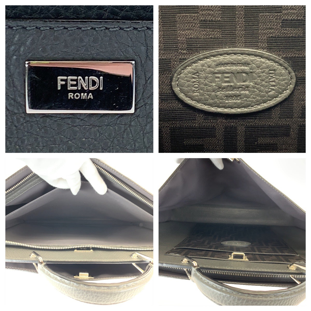 H-00619
FENDI フェンディ セレリア ズッカ柄 ピーカブエッセンシャル グレー 灰色 シルバー金具 カーフ 7VA476 ショルダーバッグ ハンドバッグ 2way  メンズ