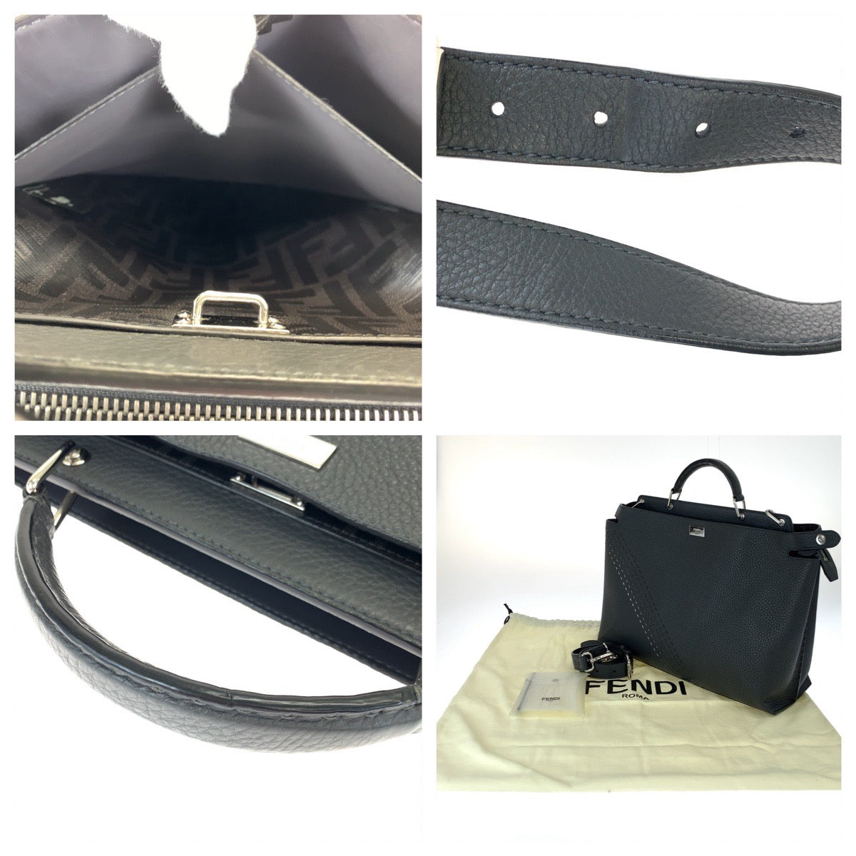 H-00619
FENDI フェンディ セレリア ズッカ柄 ピーカブエッセンシャル グレー 灰色 シルバー金具 カーフ 7VA476 ショルダーバッグ ハンドバッグ 2way  メンズ
