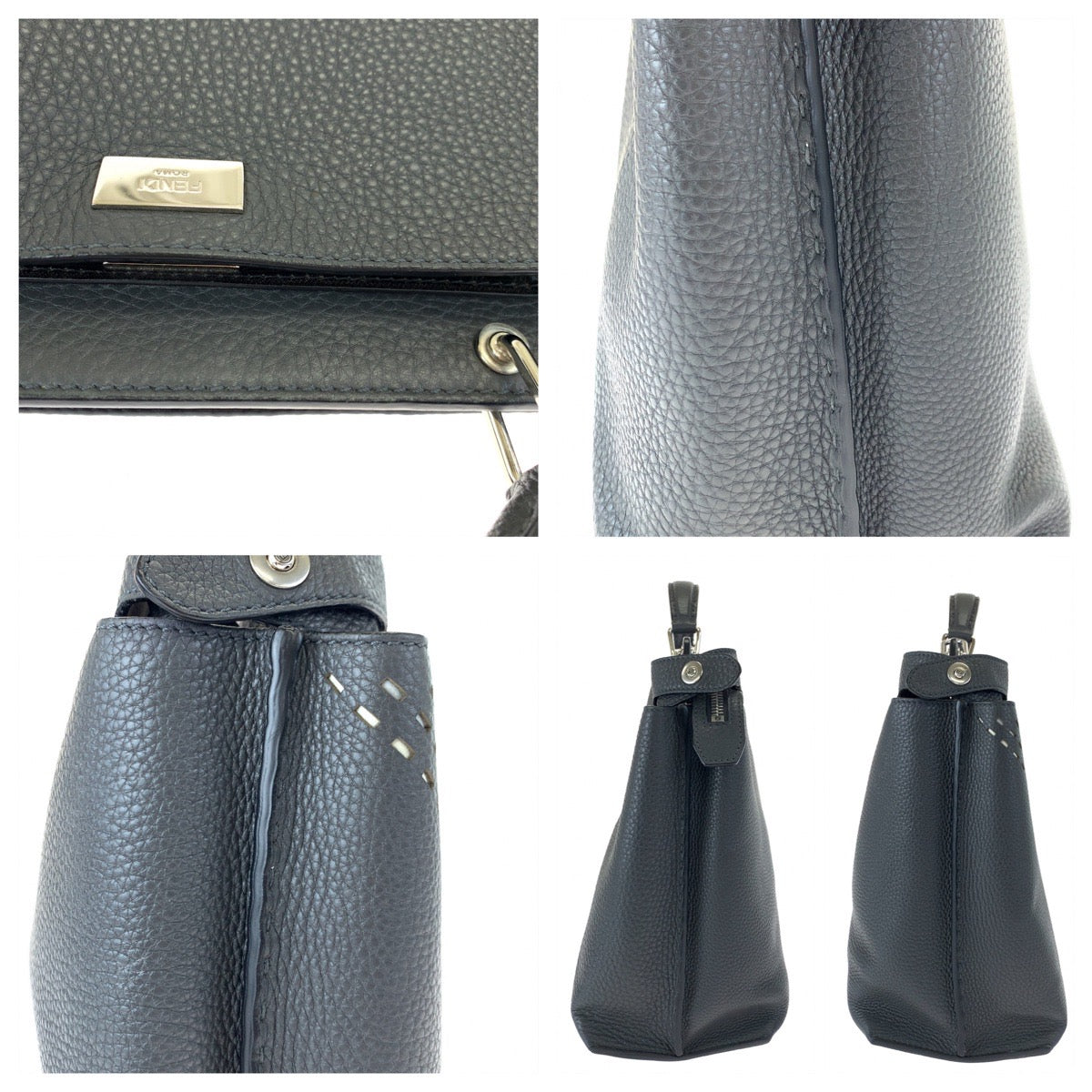 H-00619
FENDI フェンディ セレリア ズッカ柄 ピーカブエッセンシャル グレー 灰色 シルバー金具 カーフ 7VA476 ショルダーバッグ ハンドバッグ 2way  メンズ