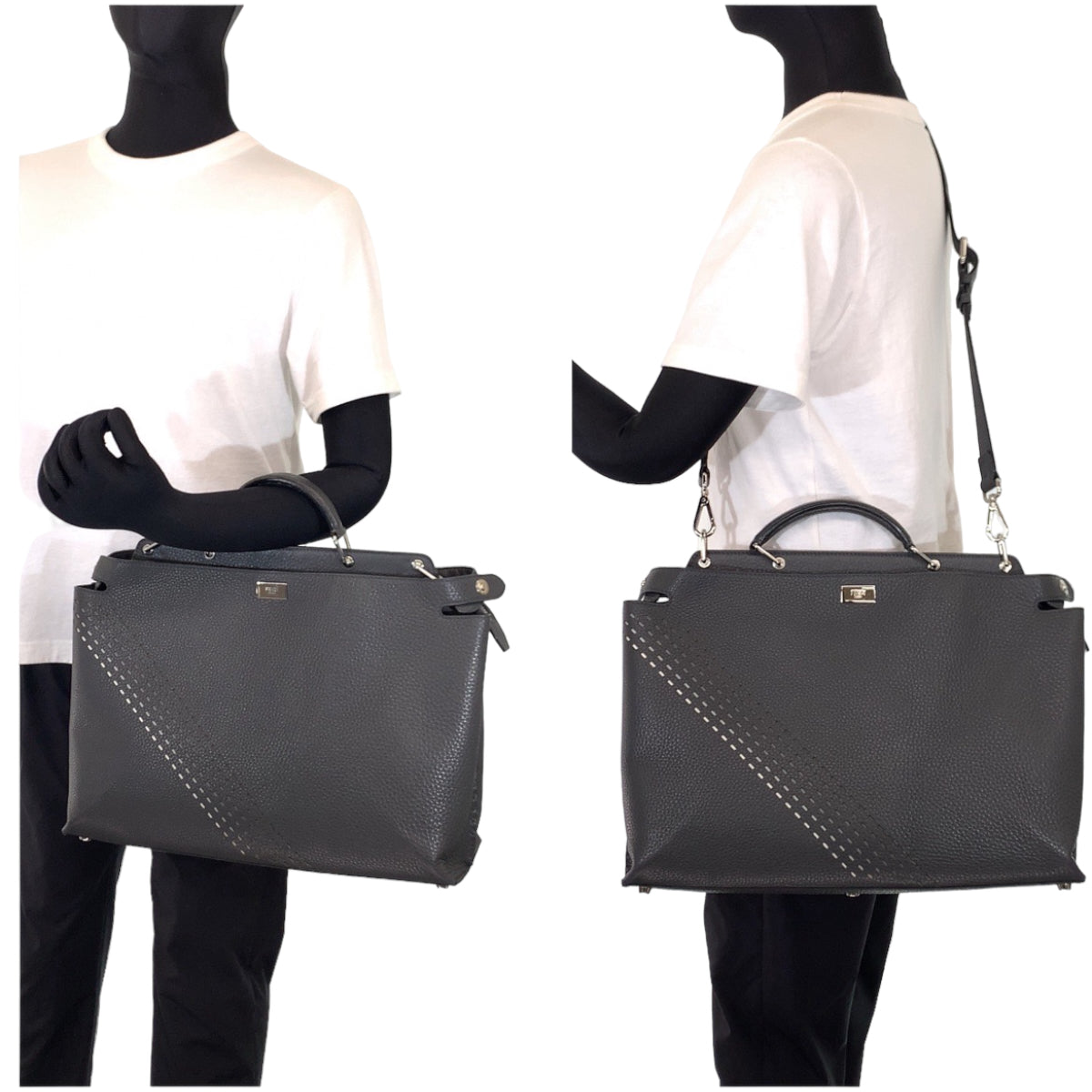 H-00619
FENDI フェンディ セレリア ズッカ柄 ピーカブエッセンシャル グレー 灰色 シルバー金具 カーフ 7VA476 ショルダーバッグ ハンドバッグ 2way  メンズ