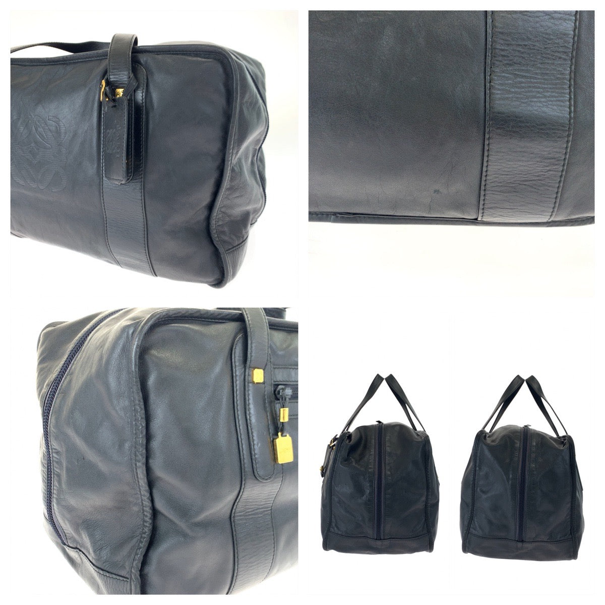 H-00620
LOEWE ロエベ アナグラム アマソナ40 ブラック 黒 ゴールド金具 レザー ボストンバッグ ハンドバッグ  メンズ