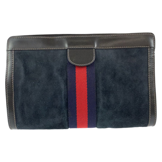 10438
 
GUCCI Vintage Old Gucci Sherry Line Navy Black Suede/Leather Clutch Bag Second Bag Men's