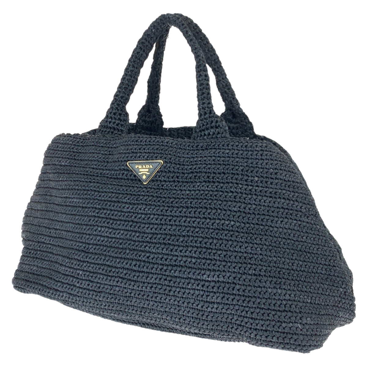H-00625
PRADA プラダ カナパ 三角ロゴプレート ネイビー 紺 ラフィア BN2302 ボストンバッグ ハンドバッグ  レディース