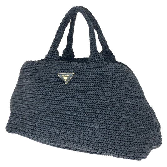 H-00625
PRADA プラダ カナパ 三角ロゴプレート ネイビー 紺 ラフィア BN2302 ボストンバッグ ハンドバッグ  レディース